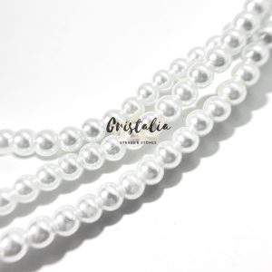 Perla de Vidrio por Tira Blanco