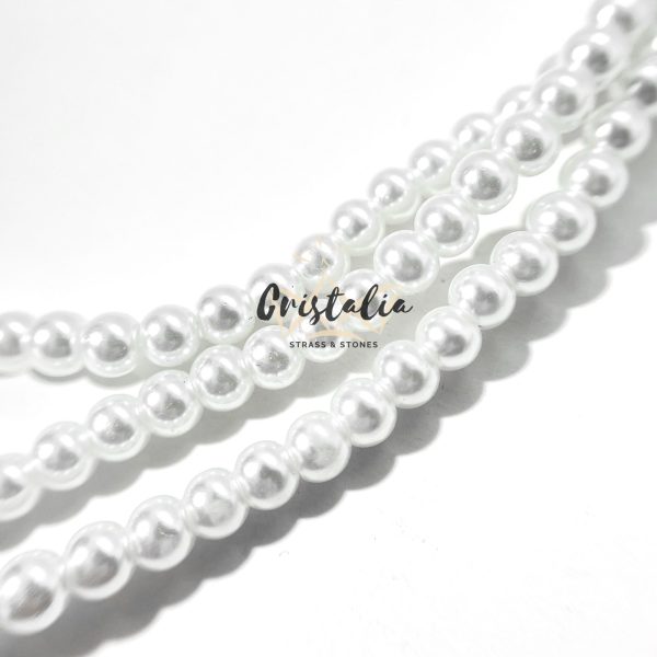 Perla de Vidrio por Tira Blanco