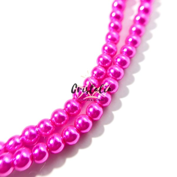 Perla de Vidrio por Tira Fucsia